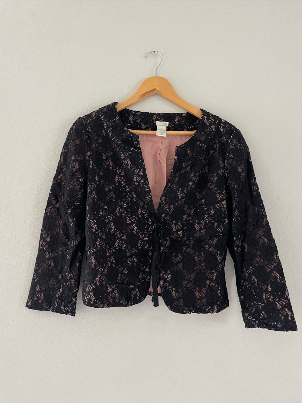 Odille Black Lace Jacket with Pink Lining